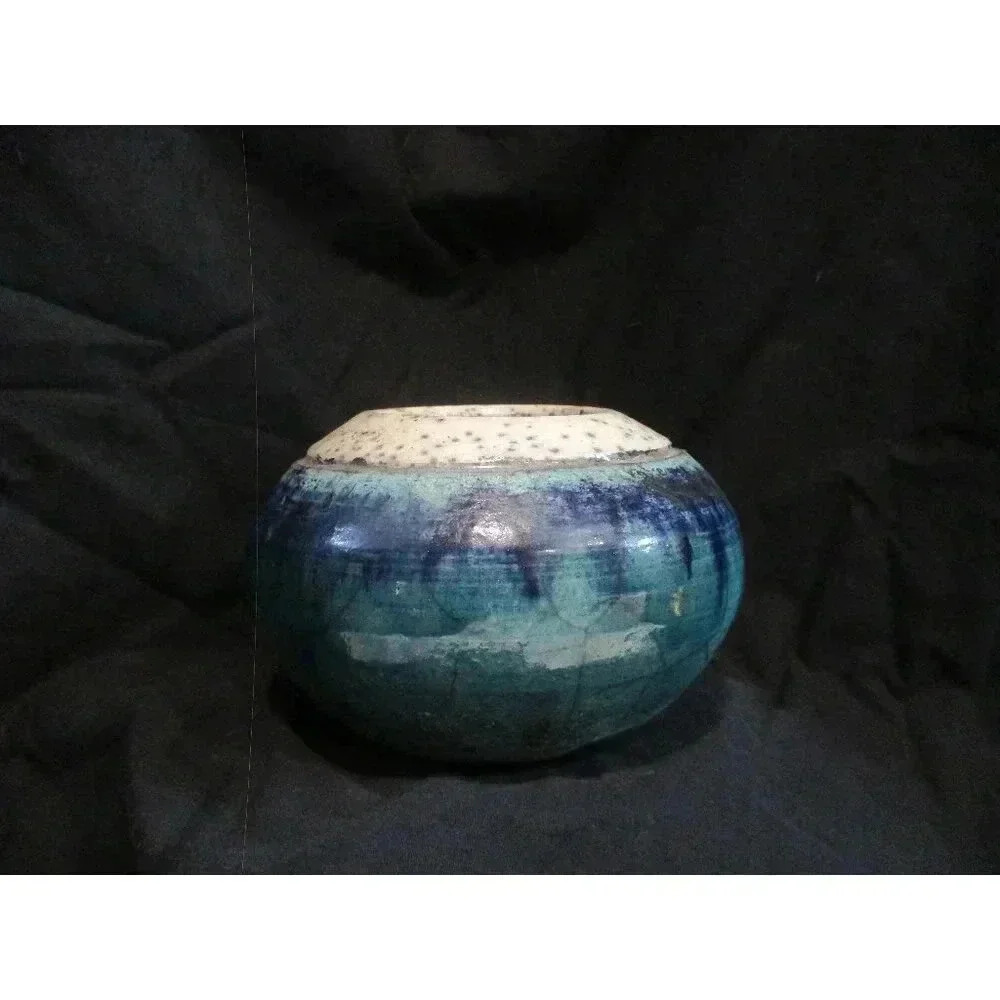 Raku, Blue clay pottery by Ster.‎ Joseph baris, Volcano Art Center, Hawaii,